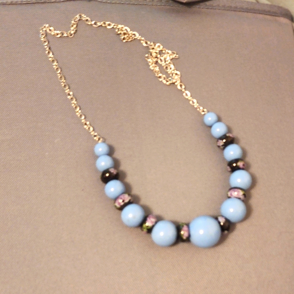 Elegant Blue and Black Beaded Necklace